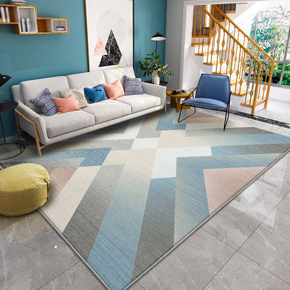 Rynx | Multicolor Geometric Pattern Rug Polyester Contemporary Rug Pet Friendly Washable Non-Slip Area Rug for Living Room