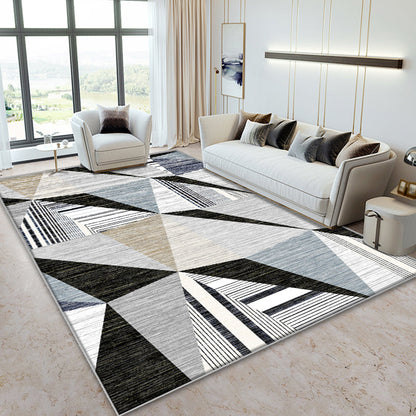 Rynx | Grey Living Room Rug Minimalist Geometric and Plaid Pattern Rug Polyester Washable Anti-Slip Backing Pet Friendly Carpet