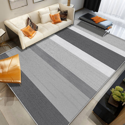 Rynx | Grey Living Room Rug Minimalist Geometric and Plaid Pattern Rug Polyester Washable Anti-Slip Backing Pet Friendly Carpet