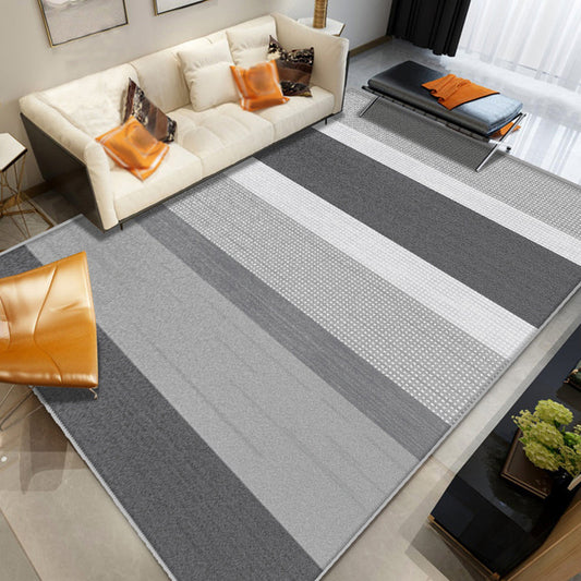 Rynx | Grey Living Room Rug Minimalist Geometric and Plaid Pattern Rug Polyester Washable Anti-Slip Backing Pet Friendly Carpet