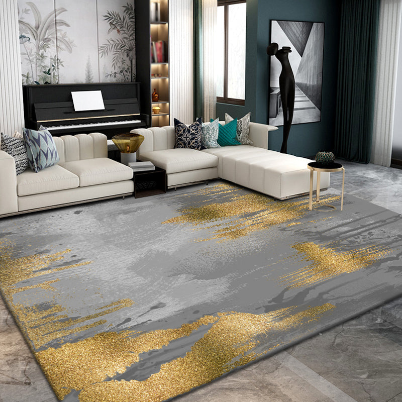 Rynx | Gold Abstract Rug Polyester Minimalist Rug Pet Friendly Washable Non-Slip Area Rug for Living Room