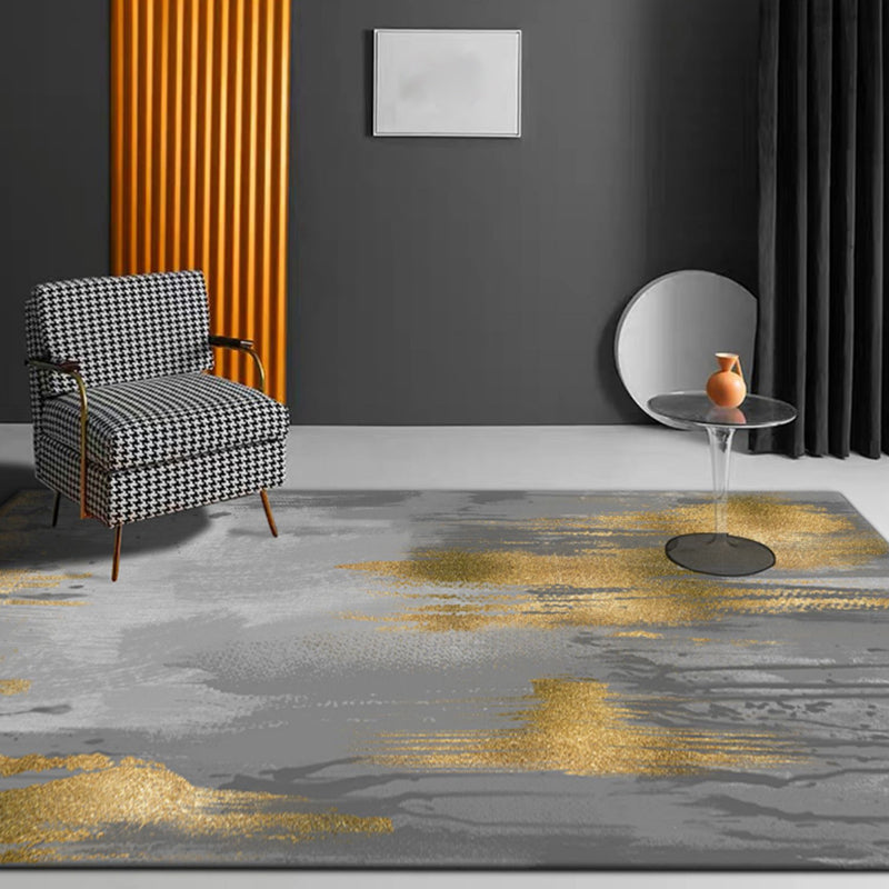Rynx | Gold Abstract Rug Polyester Minimalist Rug Pet Friendly Washable Non-Slip Area Rug for Living Room