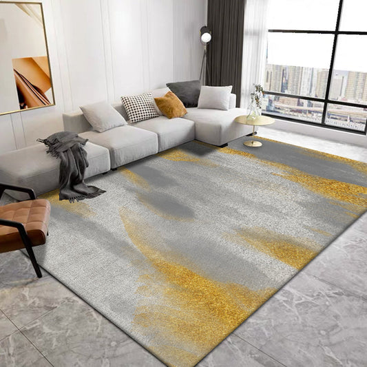 Rynx | Gold Abstract Rug Polyester Minimalist Rug Pet Friendly Washable Non-Slip Area Rug for Living Room