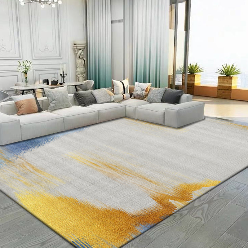 Rynx | Gold Abstract Rug Polyester Minimalist Rug Pet Friendly Washable Non-Slip Area Rug for Living Room