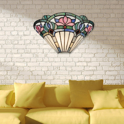Rynx | Lotus Wall Lamp Light Traditional Stained Glass 1 Socket Wall Lighting in Pink and Green for Hallway