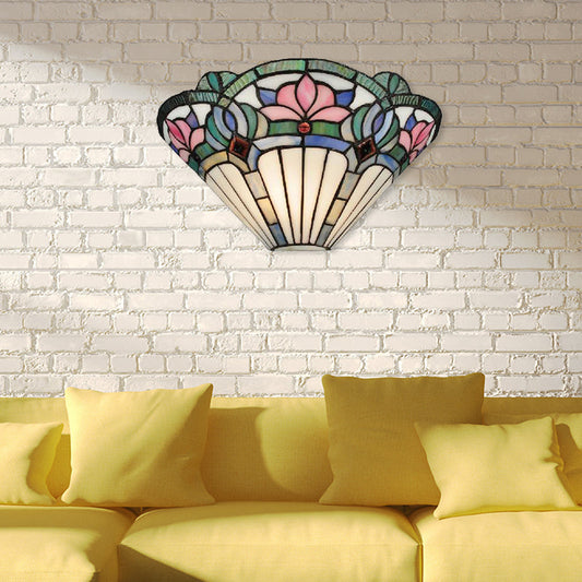 Rynx | Lotus Wall Lamp Light Traditional Stained Glass 1 Socket Wall Lighting in Pink and Green for Hallway