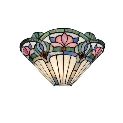 Rynx | Lotus Wall Lamp Light Traditional Stained Glass 1 Socket Wall Lighting in Pink and Green for Hallway