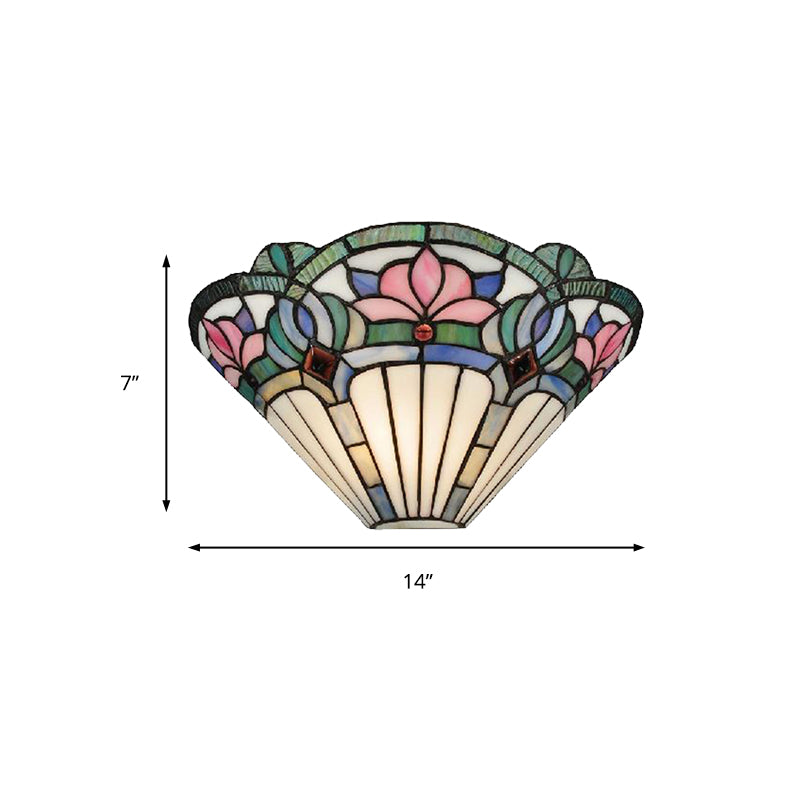 Rynx | Lotus Wall Lamp Light Traditional Stained Glass 1 Socket Wall Lighting in Pink and Green for Hallway
