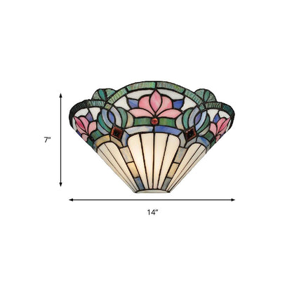Rynx | Lotus Wall Lamp Light Traditional Stained Glass 1 Socket Wall Lighting in Pink and Green for Hallway