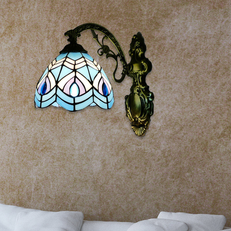 Rynx | Peacock Wall Light Tiffany Style Stained Glass 1 Main Wall Lamp Lighting for Bedroom