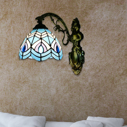 Rynx | Peacock Wall Light Tiffany Style Stained Glass 1 Main Wall Lamp Lighting for Bedroom