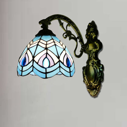 Rynx | Peacock Wall Light Tiffany Style Stained Glass 1 Main Wall Lamp Lighting for Bedroom