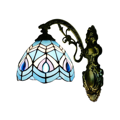 Rynx | Peacock Wall Light Tiffany Style Stained Glass 1 Main Wall Lamp Lighting for Bedroom