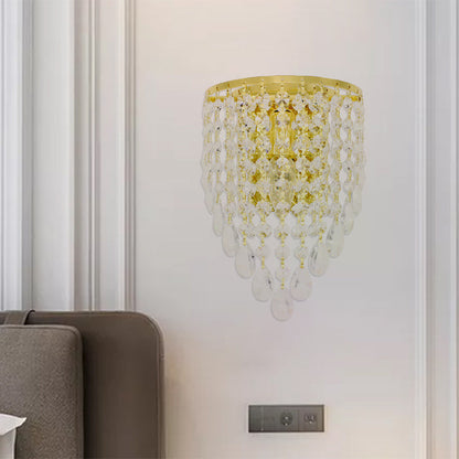 Rynx | 10"/15" W Z tapered wall lamp Vintage Metal 1 Lamp Gold Sconces with Clear Crystal Draping