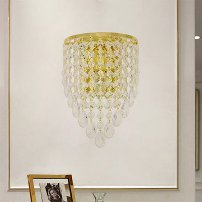 Rynx | 10"/15" W Z tapered wall lamp Vintage Metal 1 Lamp Gold Sconces with Clear Crystal Draping