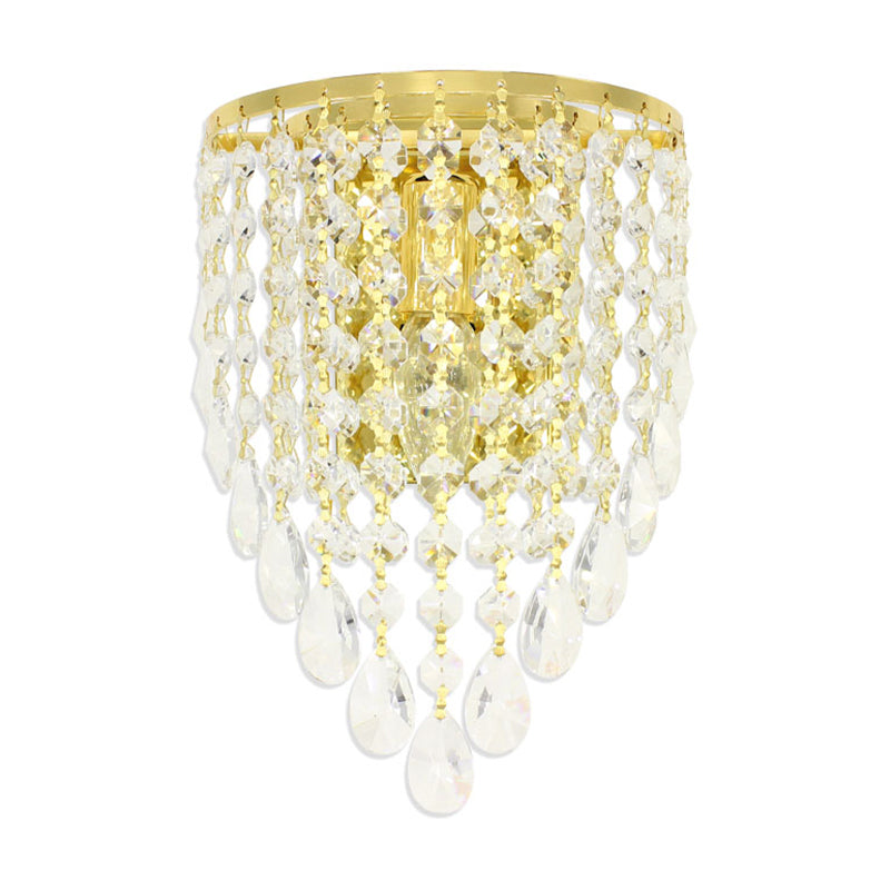 Rynx | 10"/15" W Z tapered wall lamp Vintage Metal 1 Lamp Gold Sconces with Clear Crystal Draping