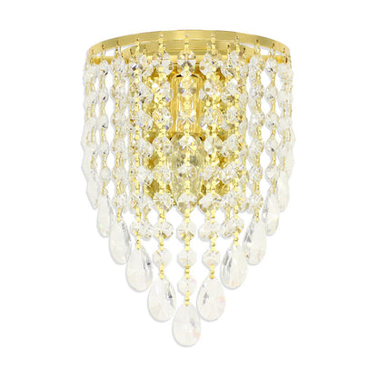 Rynx | 10"/15" W Z tapered wall lamp Vintage Metal 1 Lamp Gold Sconces with Clear Crystal Draping