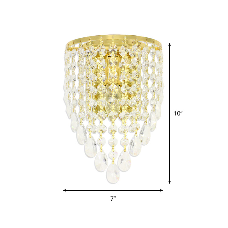 Rynx | 10"/15" W Z tapered wall lamp Vintage Metal 1 Lamp Gold Sconces with Clear Crystal Draping