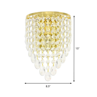 Rynx | 10"/15" W Z tapered wall lamp Vintage Metal 1 Lamp Gold Sconces with Clear Crystal Draping