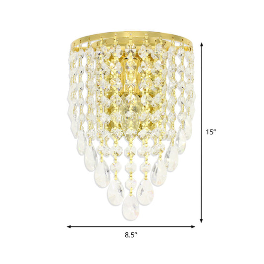 Rynx | 10"/15" W Z tapered wall lamp Vintage Metal 1 Lamp Gold Sconces with Clear Crystal Draping