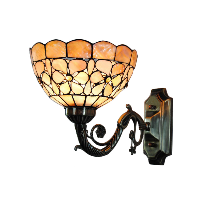 Rynx | 1 Head Wall Lamp Tiffany Bowl Orange Shell Wall Lamp with Curved Arm