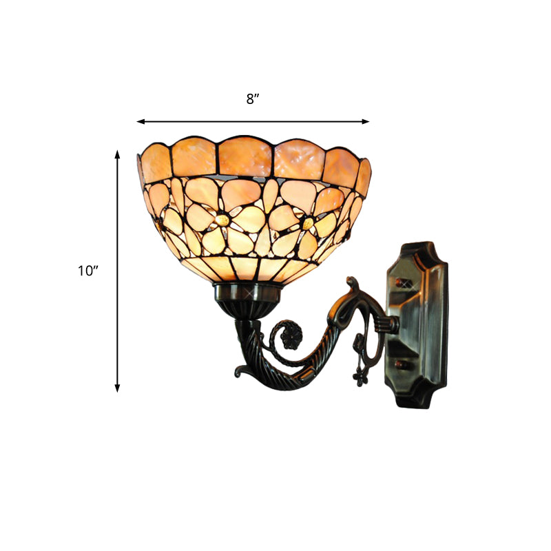 Rynx | 1 Head Wall Lamp Tiffany Bowl Orange Shell Wall Lamp with Curved Arm