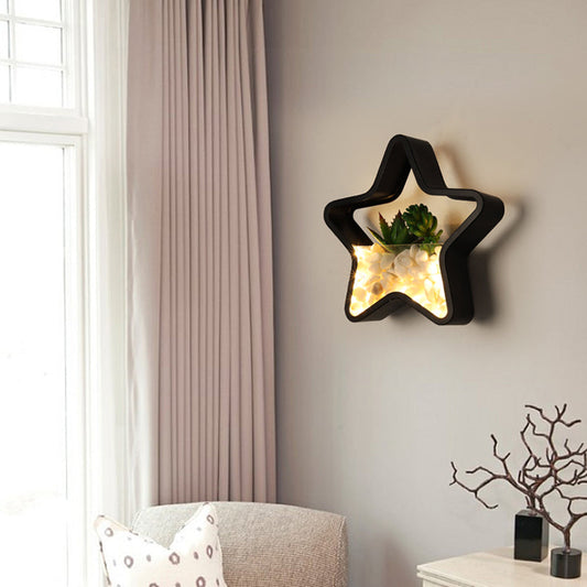 Rynx | Artificial Succulent Plants Wall Lamp Metal Stone Modern Creative Wall Lamp in Black for Bedroom
