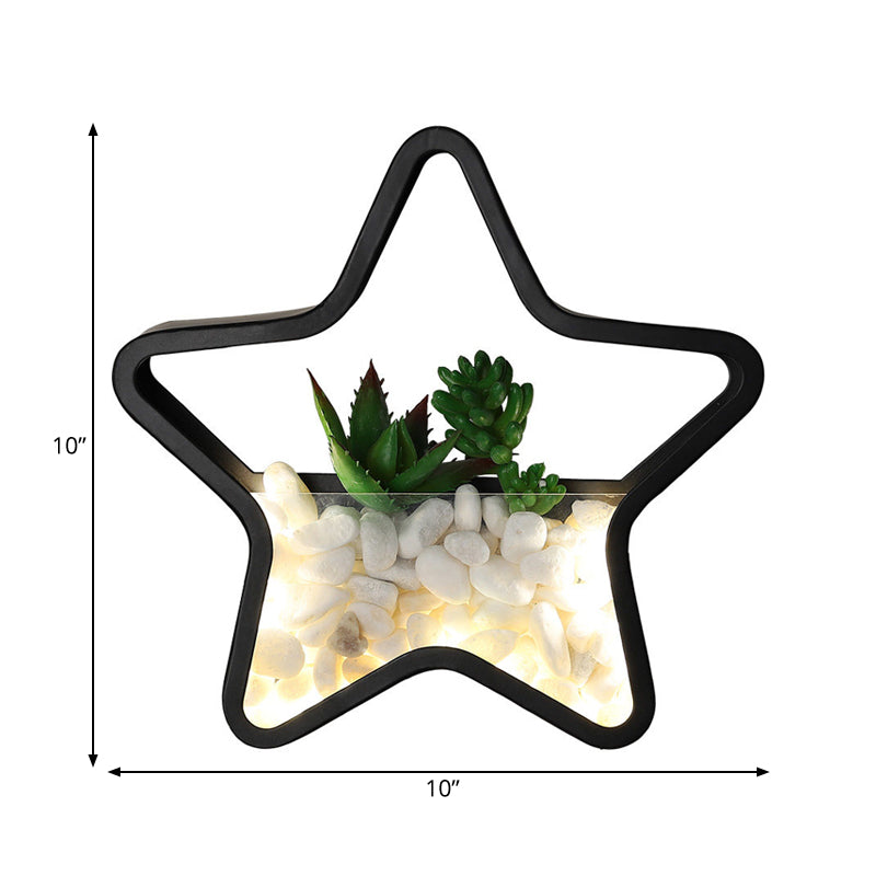Rynx | Artificial Succulent Plants Wall Lamp Metal Stone Modern Creative Wall Lamp in Black for Bedroom