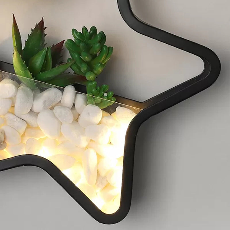 Rynx | Artificial Succulent Plants Wall Lamp Metal Stone Modern Creative Wall Lamp in Black for Bedroom