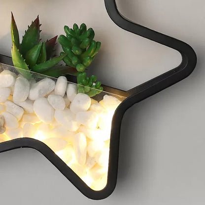 Rynx | Artificial Succulent Plants Wall Lamp Metal Stone Modern Creative Wall Lamp in Black for Bedroom