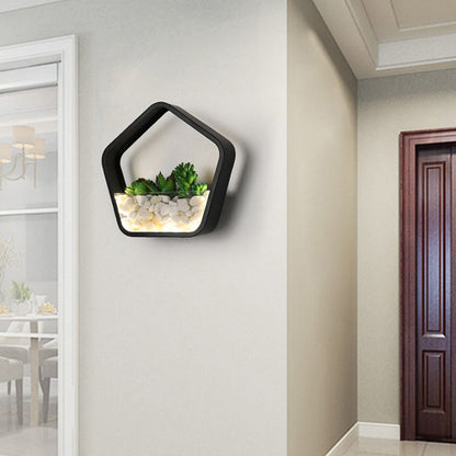 Rynx | Artificial Succulent Plants Wall Lamp Metal Stone Modern Creative Wall Lamp in Black for Bedroom