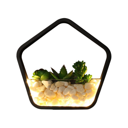 Rynx | Artificial Succulent Plants Wall Lamp Metal Stone Modern Creative Wall Lamp in Black for Bedroom