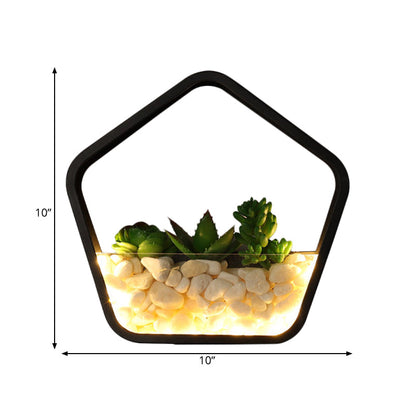 Rynx | Artificial Succulent Plants Wall Lamp Metal Stone Modern Creative Wall Lamp in Black for Bedroom