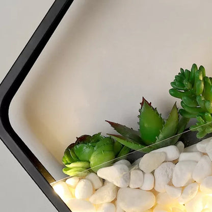 Rynx | Artificial Succulent Plants Wall Lamp Metal Stone Modern Creative Wall Lamp in Black for Bedroom