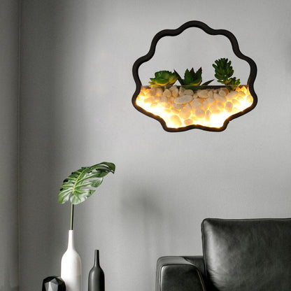 Rynx | Artificial Succulent Plants Wall Lamp Metal Stone Modern Creative Wall Lamp in Black for Bedroom