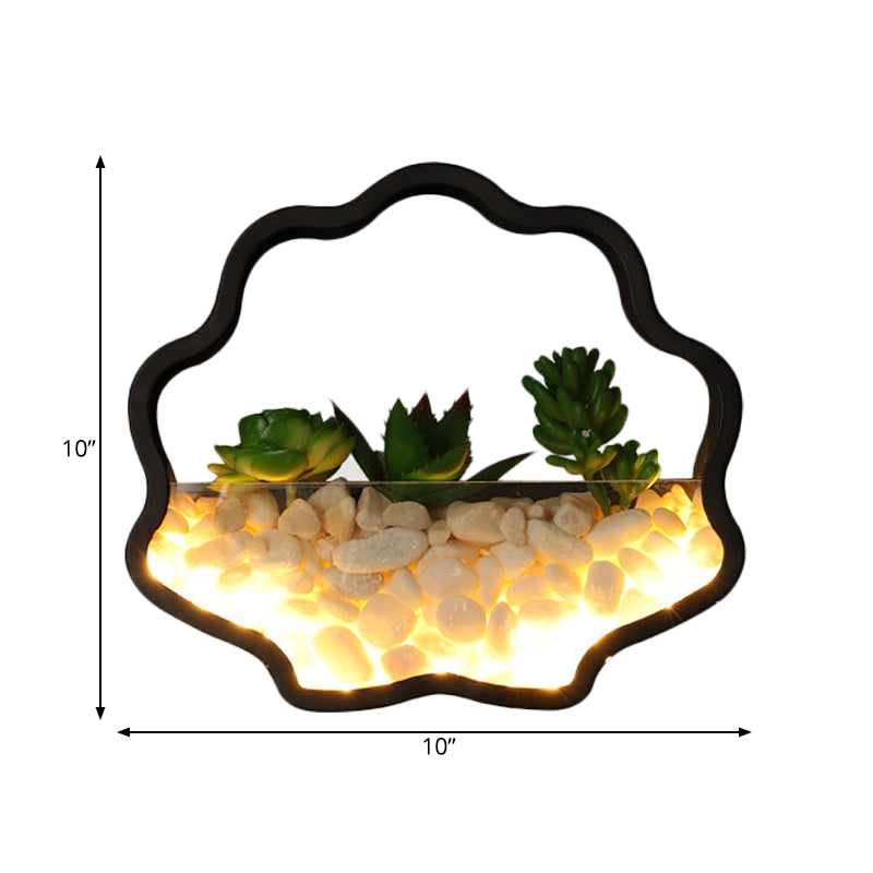 Rynx | Artificial Succulent Plants Wall Lamp Metal Stone Modern Creative Wall Lamp in Black for Bedroom