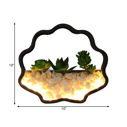 Rynx | Artificial Succulent Plants Wall Lamp Metal Stone Modern Creative Wall Lamp in Black for Bedroom