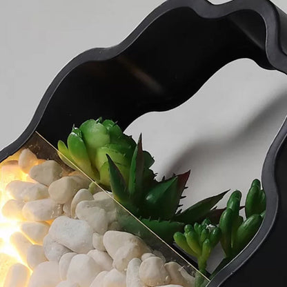Rynx | Artificial Succulent Plants Wall Lamp Metal Stone Modern Creative Wall Lamp in Black for Bedroom