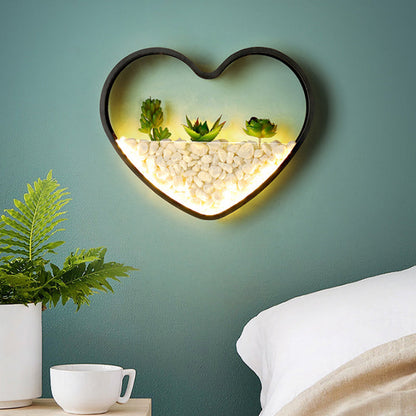 Rynx | Artificial Succulent Plants Wall Lamp Metal Stone Modern Creative Wall Lamp in Black for Bedroom