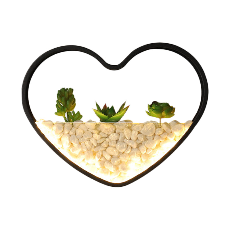 Rynx | Artificial Succulent Plants Wall Lamp Metal Stone Modern Creative Wall Lamp in Black for Bedroom