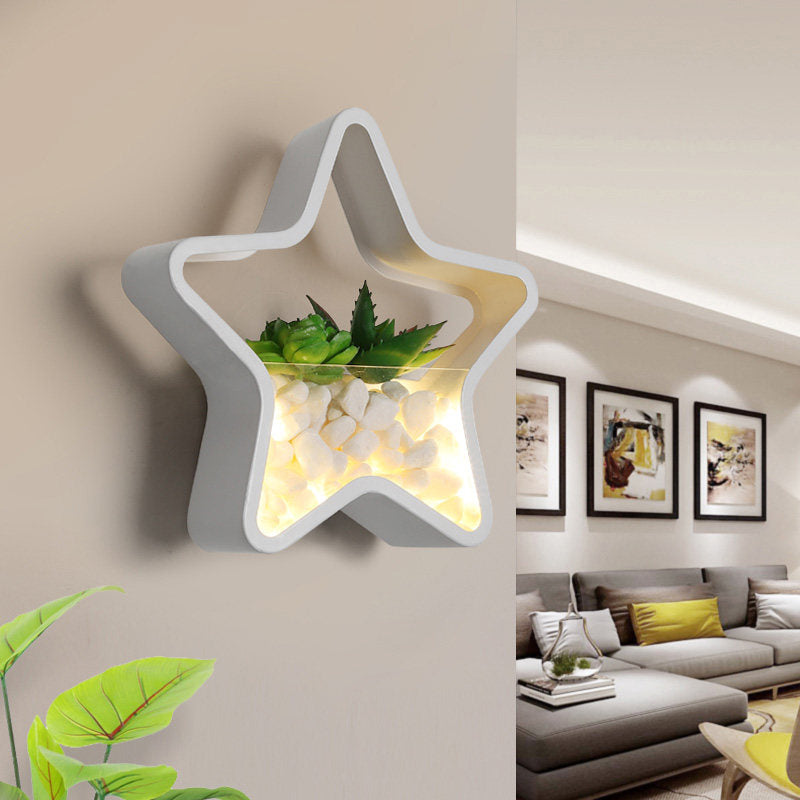 Rynx | Children's Room Fake Succulent Wall Light Metal Stone Contemporary White Wall Lamp