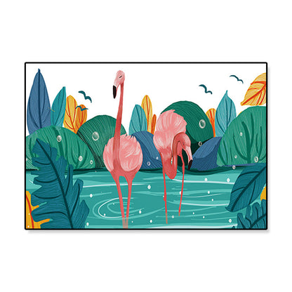 Rynx | Flamingo Print Painting Tropical Stylish Textured Canvas Wall Art for Dining Room