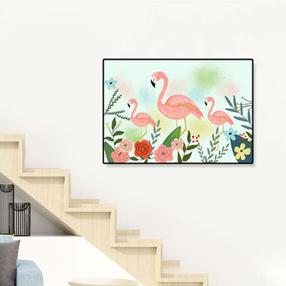 Rynx | Flamingo Print Painting Tropical Stylish Textured Canvas Wall Art for Dining Room