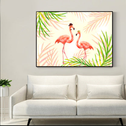 Rynx | Flamingo Print Painting Tropical Stylish Textured Canvas Wall Art for Dining Room