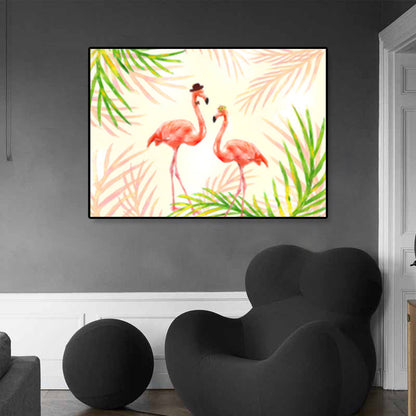 Rynx | Flamingo Print Painting Tropical Stylish Textured Canvas Wall Art for Dining Room