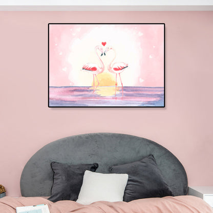 Rynx | Flamingo Print Painting Tropical Stylish Textured Canvas Wall Art for Dining Room