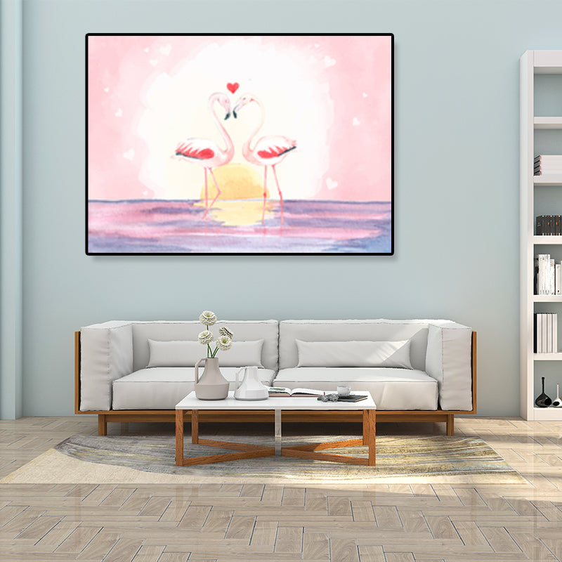 Rynx | Flamingo Print Painting Tropical Stylish Textured Canvas Wall Art for Dining Room