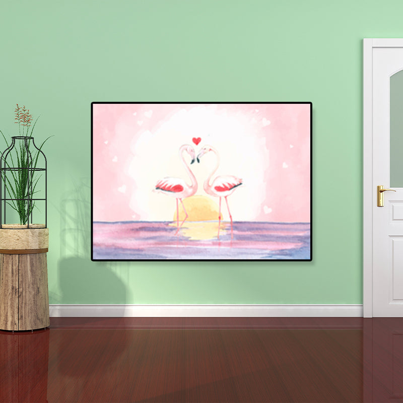 Rynx | Flamingo Print Painting Tropical Stylish Textured Canvas Wall Art for Dining Room
