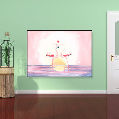 Rynx | Flamingo Print Painting Tropical Stylish Textured Canvas Wall Art for Dining Room