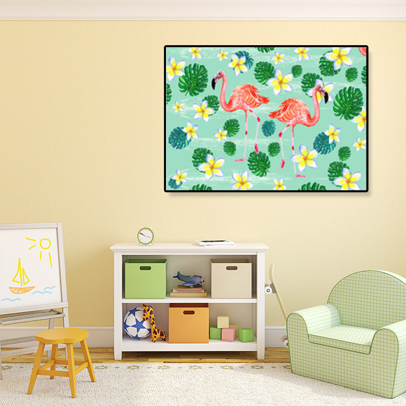 Rynx | Flamingo Print Painting Tropical Stylish Textured Canvas Wall Art for Dining Room